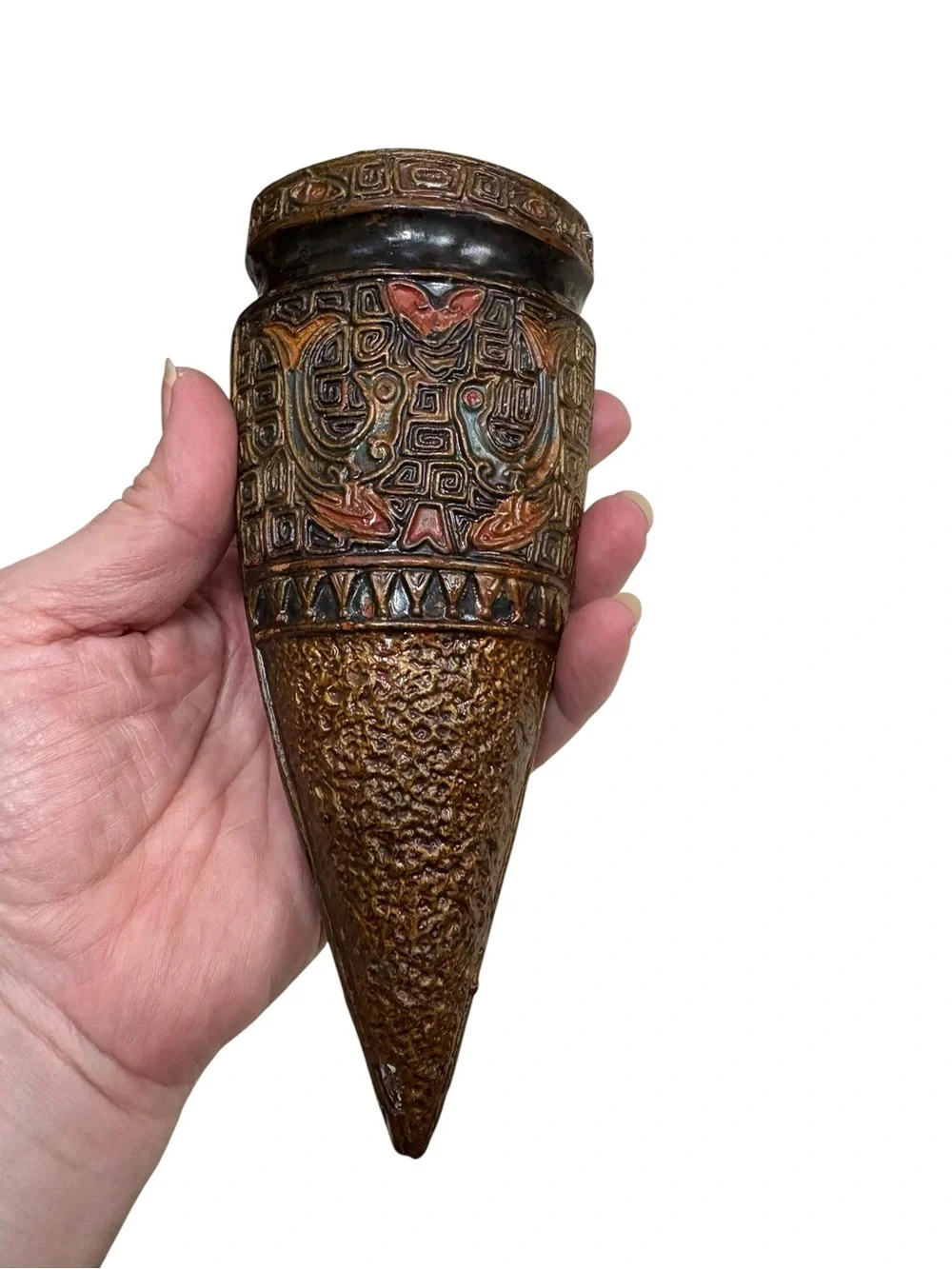 Vintage Black Majolica Pottery Wall Pocket Vases  20s 30s 40s